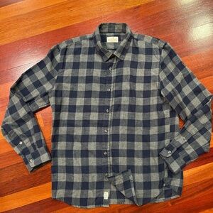 Marine Layer Blue and Gray Plaid Button Down Shirt